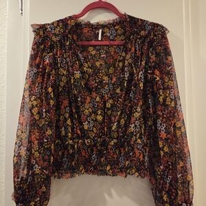 Free People Floral Blouse - Black, Red, Yellow